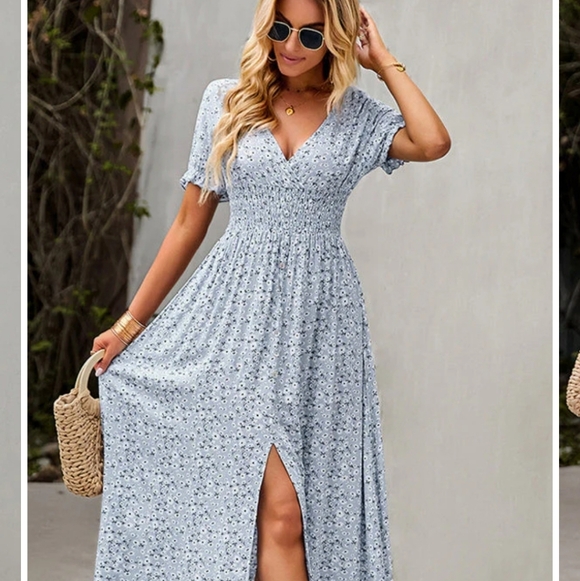 NWT beachsissi V Neck Smocked Chest Floral Print Maxi Dress - Picture 2 of 8